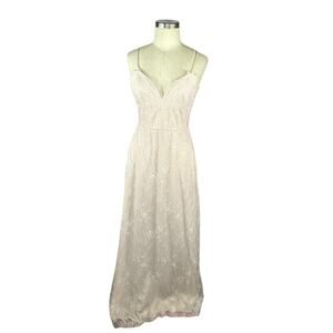 MARCHESA NOTTE Muted Pink Lace Maxi Gown Women's Size 6 Cami V-Neck